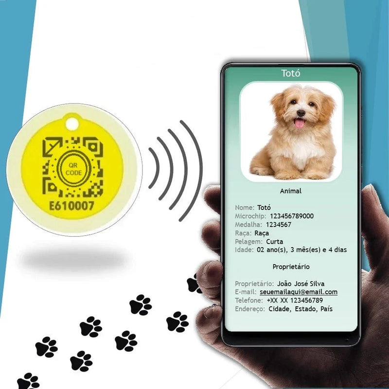 Medalha Pingente Identificação Pet- Qr Code com Geolocalização