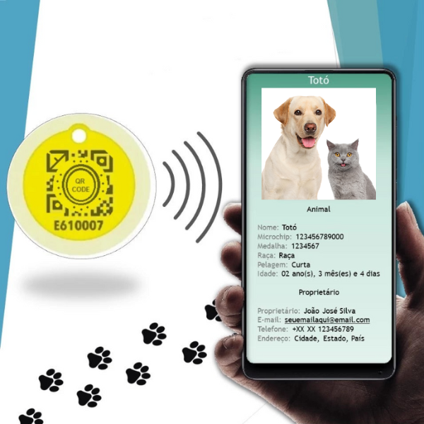 Medalha Pingente Identificação Pet- Qr Code com Geolocalização