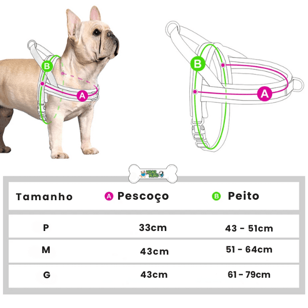 Coleira Peitoral Para Cachorro - Flexível Ajustável e Anti Puxão